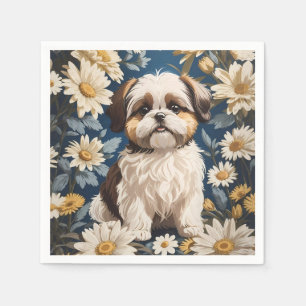 Serviette En Papier Cute Chih Tzu Chien Blanc Fleurs De Faisée