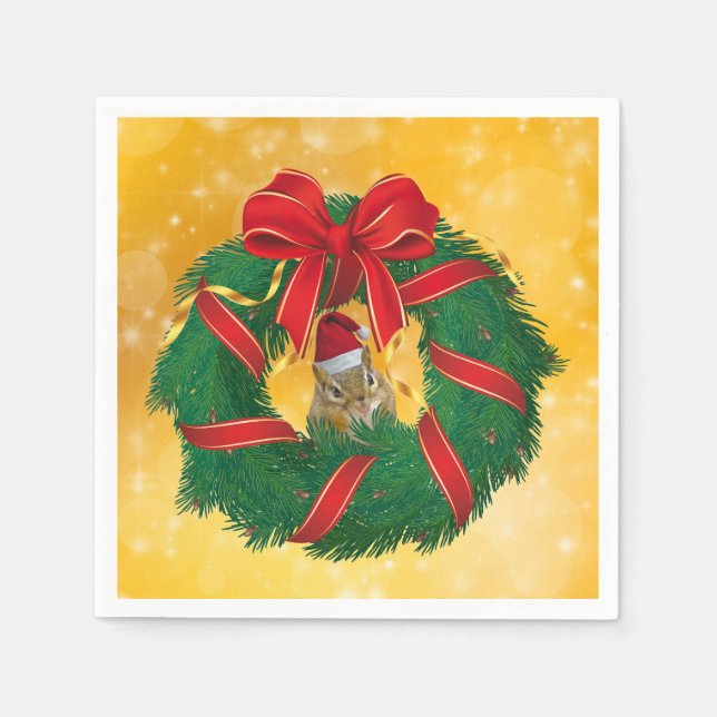 Serviette En Papier Cute Chipmunk couronne de Noël (Devant)