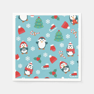Serviette En Papier Cute Christmas Penguins Pattern