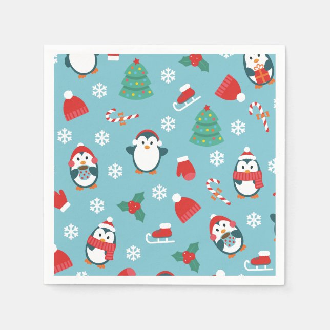 Serviette En Papier Cute Christmas Penguins Pattern (Devant)
