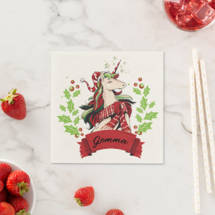 Serviette En Papier Cute Christmas Unicorn Nom personnalisé