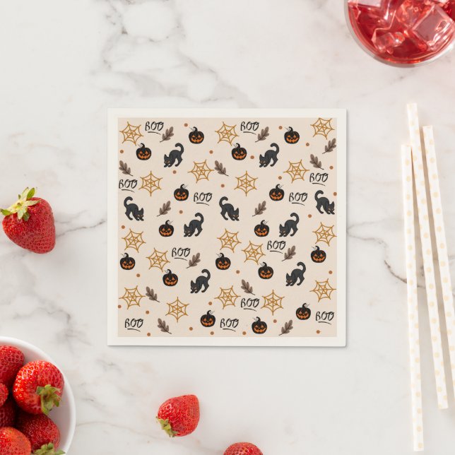 Serviette En Papier Cute Citrouille Chat Noir Halloween Motif (En situation)