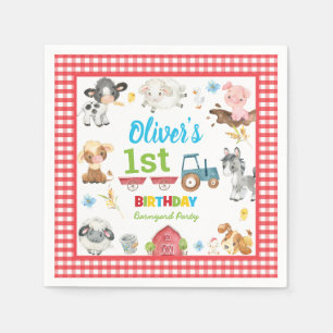 Serviette En Papier Cute Colorée Animaux de ferme Barnyard 1er anniver