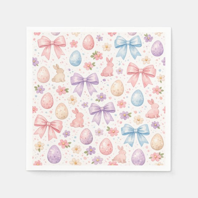 Serviette En Papier Cute Coquette Bunny & Pink Bows Easter Napkins (Devant)