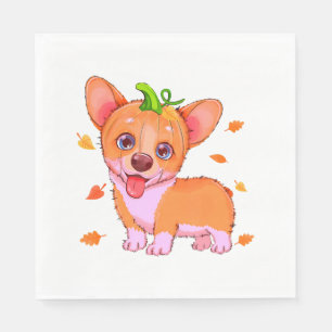 Serviette En Papier Cute Corgi Citrouille Head Automne Feuilles automn