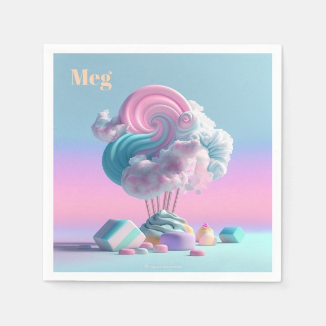 Serviette En Papier Cute Cotton Candy Nuages Personnalisé Napkins (Devant)