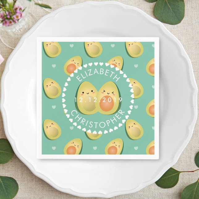 Serviette En Papier Cute Couple Avocados Évitons la fête de mariage (Créateur téléchargé)