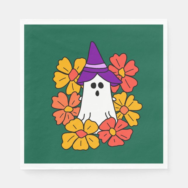Serviette En Papier Cute couronne de fleurs de fantôme d'Halloween (Devant)