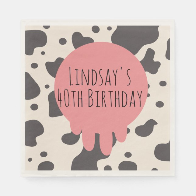 Serviette En Papier Cute Cow Imprimer Adult Party 40e Anniversaire (Devant)