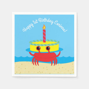 Serviette En Papier Cute Crab Beach 1er anniversaire