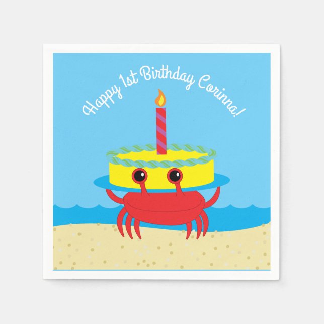 Serviette En Papier Cute Crab Beach 1er anniversaire (Devant)