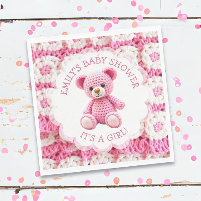 Serviette En Papier Cute Crocheted Teddy Bear Girl's Baby Shower (Créateur téléchargé)