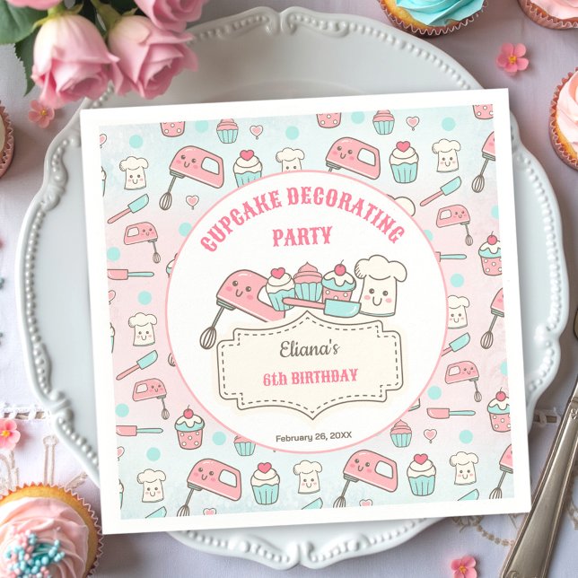 Serviette En Papier Cute Cupcake Décoration Fête Cuisine Fille Anniver (Cute Cupcake Decorating Party Baking Girl Birthday Napkins)