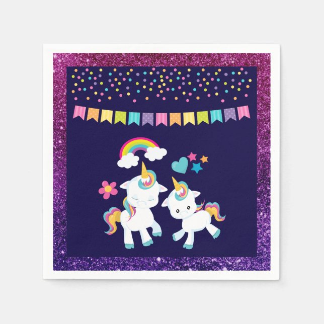 Serviette En Papier Cute Dancing Unicornes Magique Arc-en-ciel & Étoil (Devant)