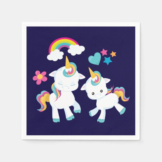 Serviette En Papier Cute Dancing Unicornes Magique Arc-en-ciel & Étoil (Devant)