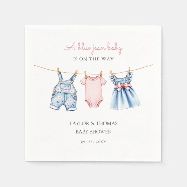 Serviette En Papier Cute Denim Blue Jean Baby shower fille (Devant)