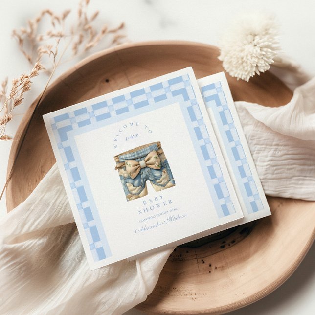 Serviette En Papier Cute Denim Teddy Bear Baby shower (Créateur téléchargé)