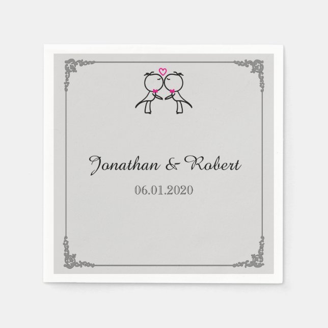 Serviette En Papier Cute Deux Pièces Baiser Mariage Gay Napkin (Devant)