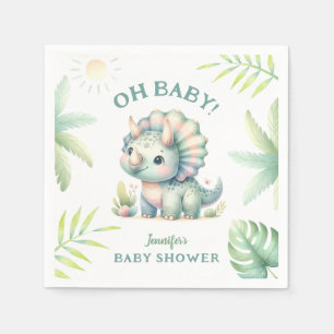 Serviette En Papier Cute Dino Jungle Triceratops Dinosaur Baby Shower