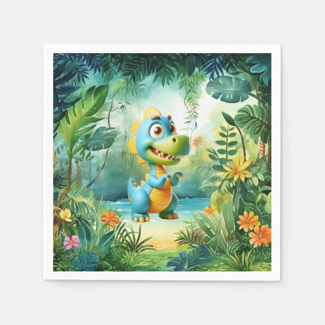 Serviette En Papier Cute Dinosaur Anniversaire serviettes (Devant)