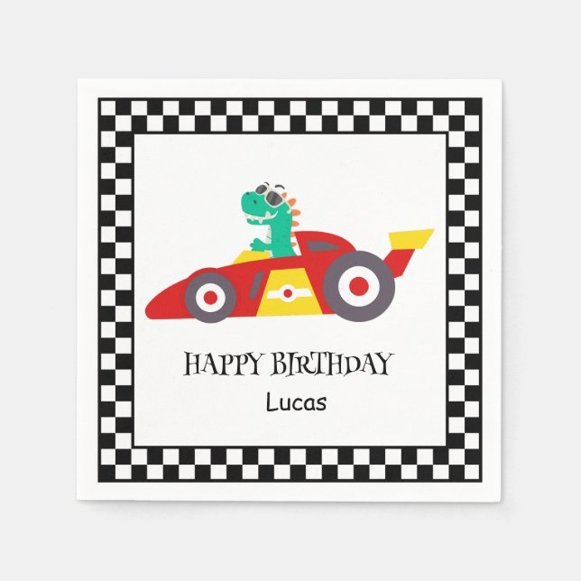 Serviette En Papier Cute Dinosaur Anniversaire voiture de course enfan (Devant)