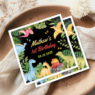 Serviette En Papier Cute Dinosaur Garçon Première fête d'anniversaire