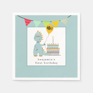 Serviette En Papier Cute Dinosaur Gâteau Poudre Bleu Premier anniversa