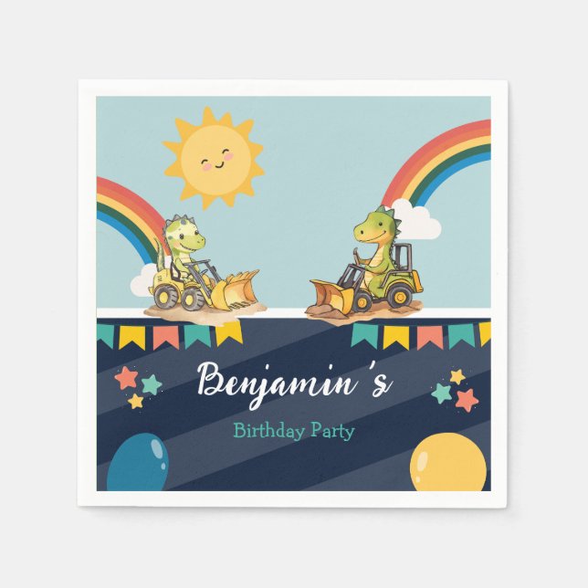 Serviette En Papier Cute dinosaure Excavateur tracteur arc-en-ciel Ann (Devant)