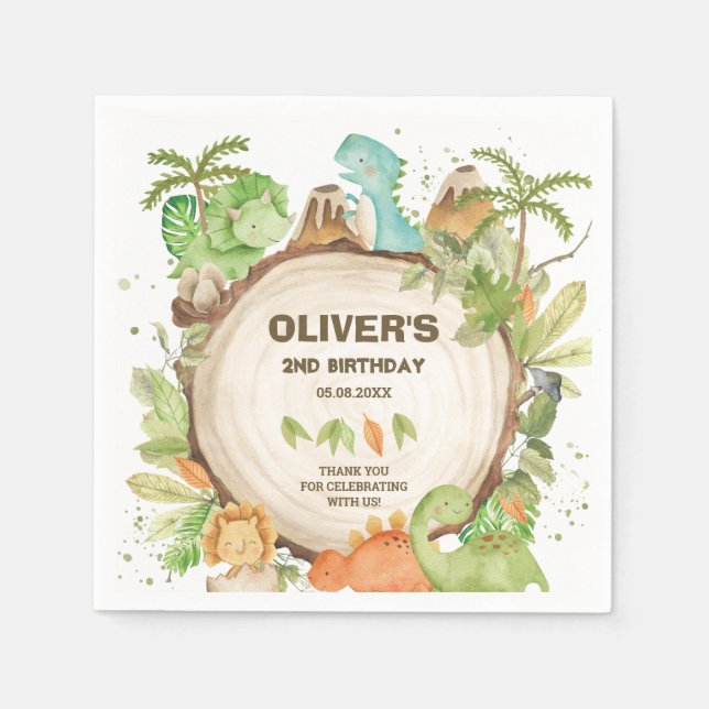 Serviette En Papier Cute Dinosaures Garçon Anniversaire Feuil T-Rex (Devant)