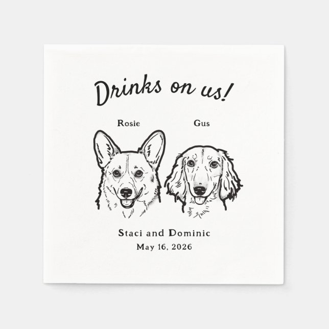 Serviette En Papier Cute Drinks On Us Corgi Dachshund Wedding Dog (Devant)