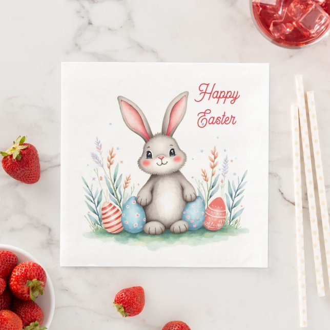 Serviette En Papier Cute Easter Bunny And Eggs Popular Collection (En situation)