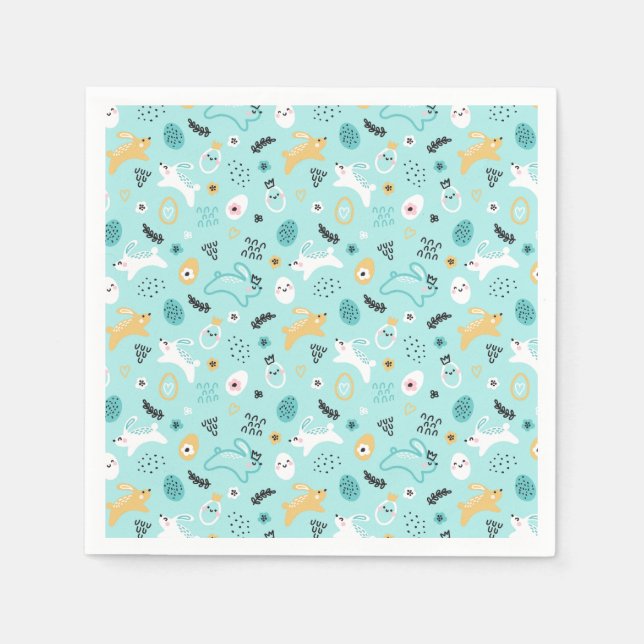 Serviette En Papier Cute Easter Bunny Pattern Kawaii Rabbits Eggs  (Devant)