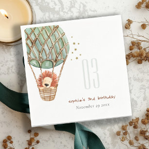 Serviette En Papier Cute Eco Green Hot Air Balloon Lion Anniversaire d