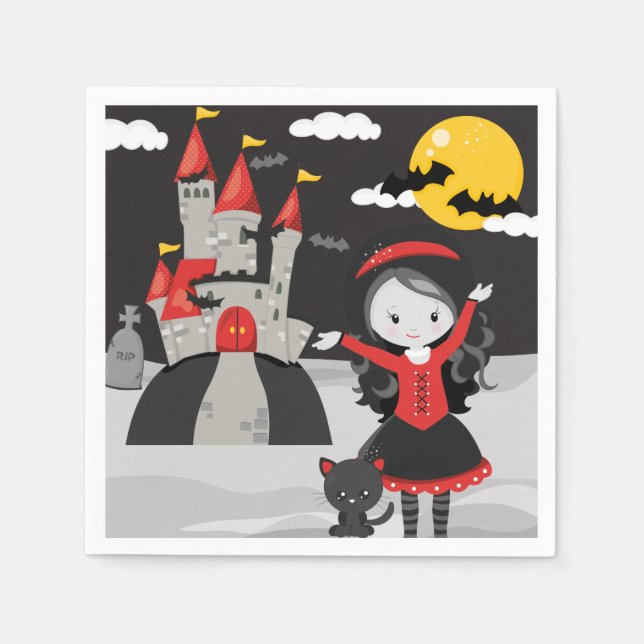 Serviette En Papier Cute Éffrayante Vampire fille Halloween Enfants (Devant)
