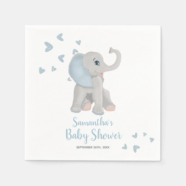 Serviette En Papier Cute Elephant bleu Aquarelle Baby shower élégant (Devant)