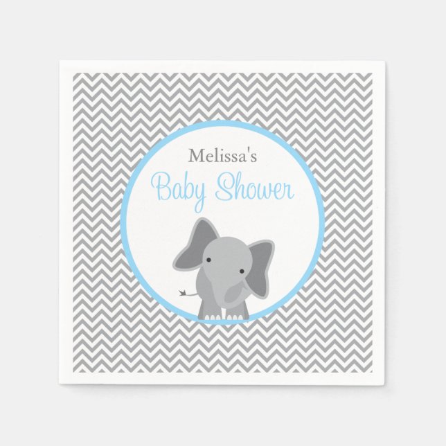 Serviette En Papier Cute Elephant Chevron Baby shower bleu clair (Devant)