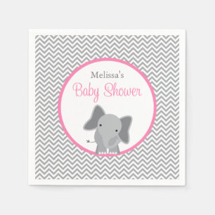 Serviette En Papier Cute Elephant Chevron Baby shower rose