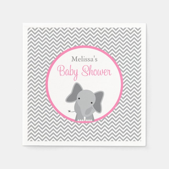 Serviette En Papier Cute Elephant Chevron Baby shower rose (Devant)