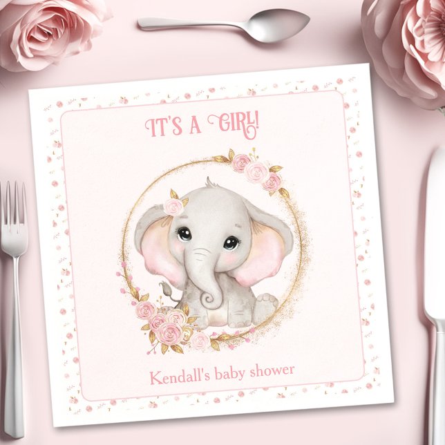 Serviette En Papier Cute Eléphant Fleurs Roses Baby showers serviettes (Cute Elephant Pink Flowers Baby Shower Napkins)