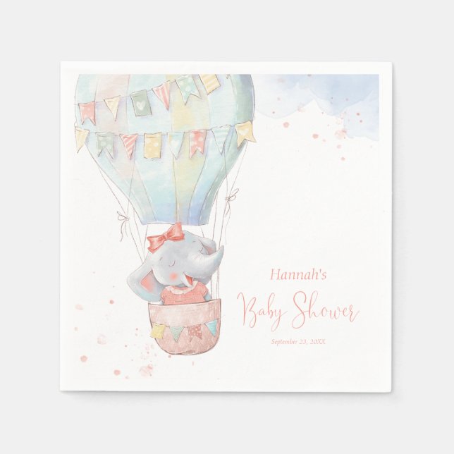 Serviette En Papier Cute Elephant Girl Baby shower rose serviettes (Devant)