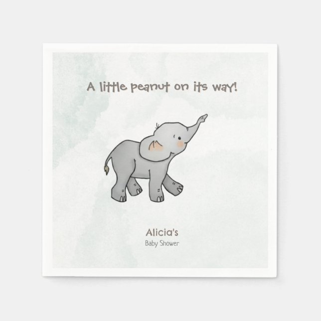 Serviette En Papier Cute Elephant Little Peanut On its Way Baby Shower (Devant)