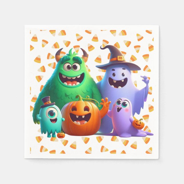 Serviette En Papier Cute et Cool, monstres d'Halloween (Devant)