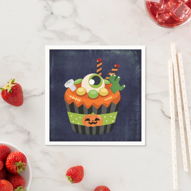 Serviette En Papier Cute et Déplaisante Halloween Cupcake avec un Big  (En situation)