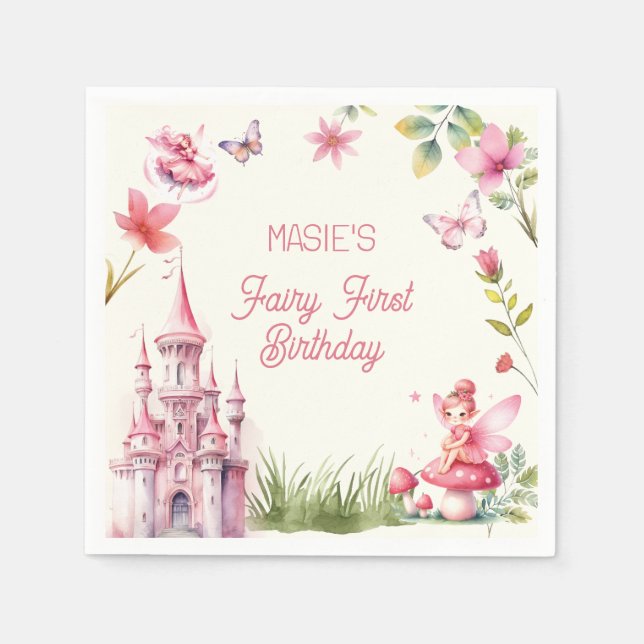 Serviette En Papier Cute Fairy Premier Fleur sauvage Anniversaire (Devant)