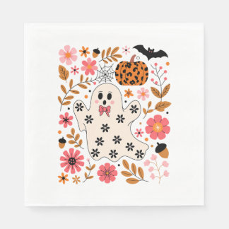Serviette En Papier Cute Fantôme et Citrouille Floral Éffrayant