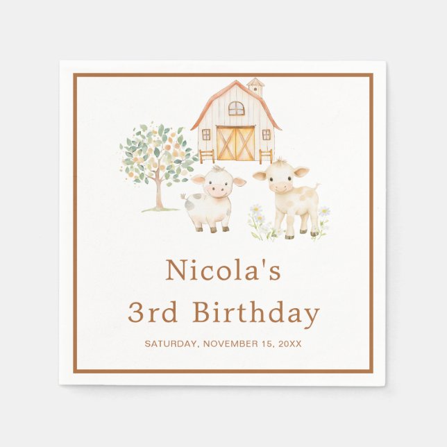 Serviette En Papier Cute Farm Barn Cows Birthday (Devant)