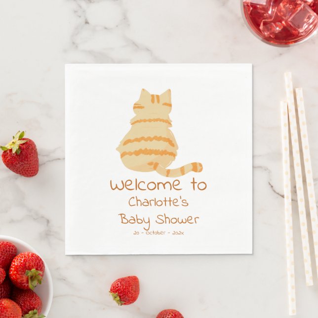 Serviette En Papier Cute Fat Orange Cat Baby Shower (En situation)