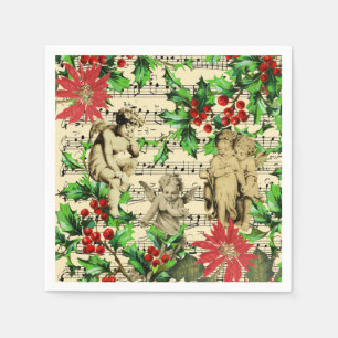 Serviette En Papier Cute Festive Vintage Angel Cherubs Holly Noël