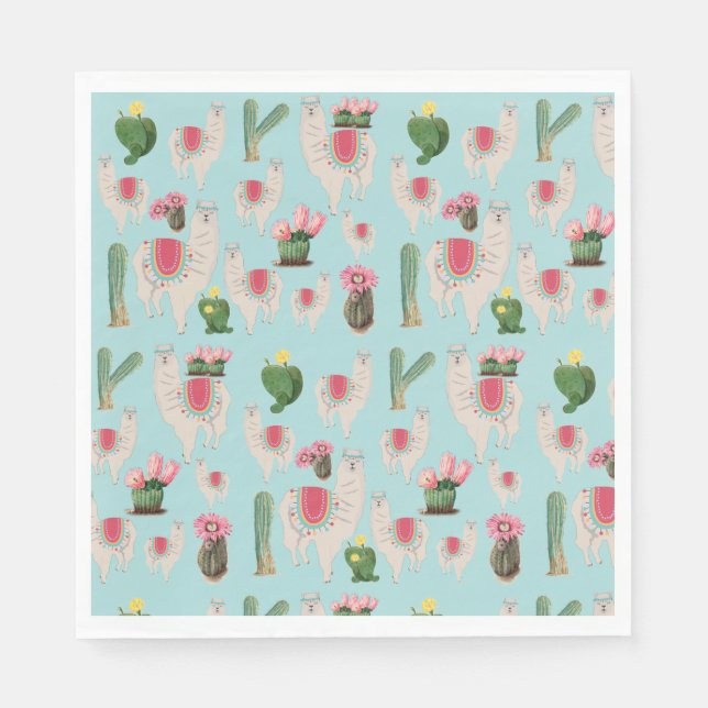 Serviette En Papier Cute Fiesta Llama & Cactus Motif (Devant)