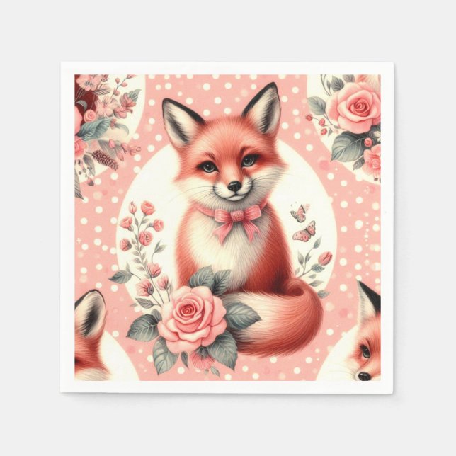 Serviette En Papier Cute Floral Baby Fox (Devant)